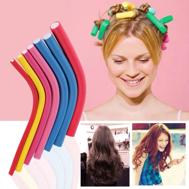 Professional Flexi Rods Hair Roller Foam Curler Set - 10 Pcs Pack (Random Colors)