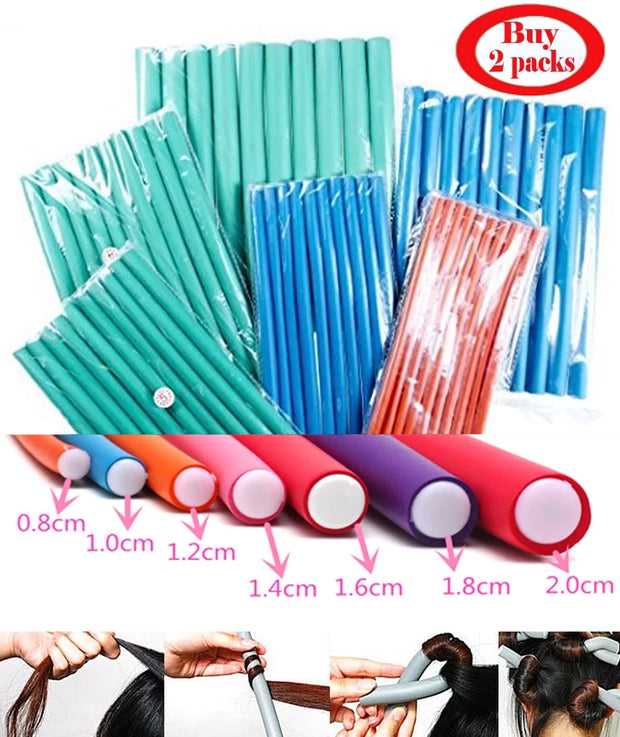 Professional Flexi Rods Hair Roller Foam Curler Set - 10 Pcs Pack (Random Colors)