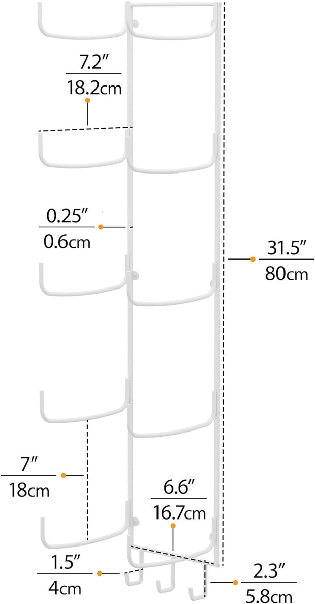 Guru Yoga Mat Holder Wall Mount - 5 Sections with 3 Hooks for Yoga Straps & Resistance Bands