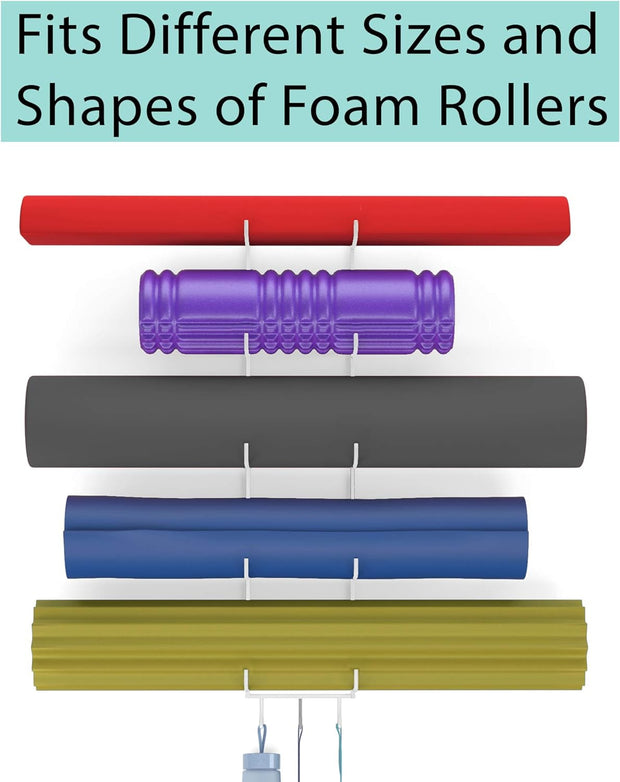 Guru Yoga Mat Holder Wall Mount - 5 Sections with 3 Hooks for Yoga Straps & Resistance Bands