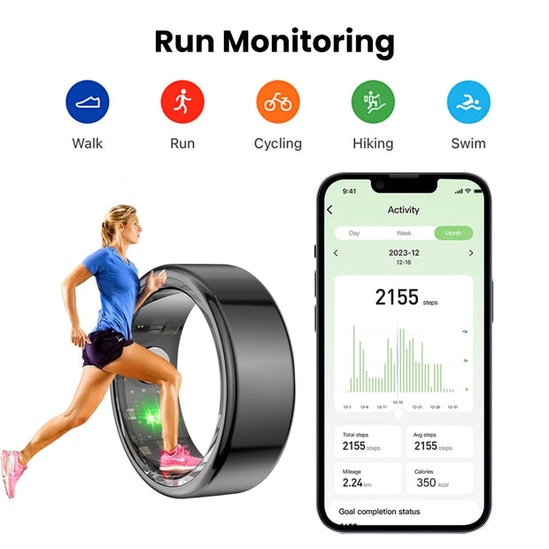 Smart BLE Ring - Multi-Sport Modes, Heart Rate, Blood Oxygen Monitor, IP68 & 5ATM Waterproof
