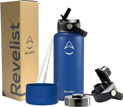 ISports Water Bottle - 32 Oz, 3 Lids (Straw, Spout & Screw Top) with Boot, Vacuum Insulated Stainless Steel
