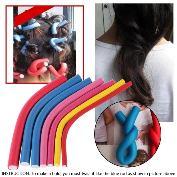 Professional Flexi Rods Hair Roller Foam Curler Set - 10 Pcs Pack (Random Colors)
