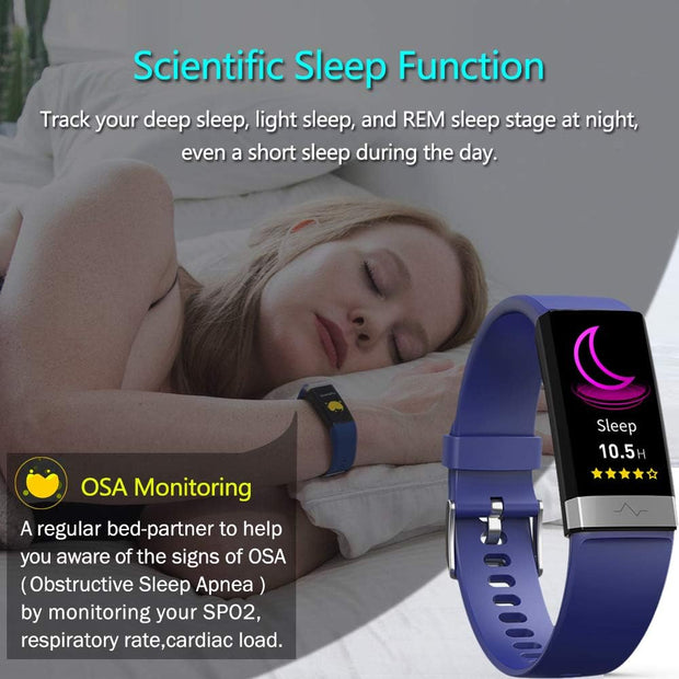 Heart Rate Monitor Blood Pressure Fitness Activity Tracker - IP68 Waterproof Smart Watch with HRV & Sleep Health Monitor (Blue)