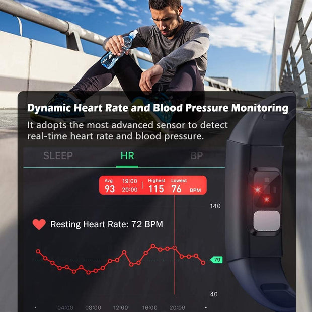 Heart Rate Monitor Blood Pressure Fitness Activity Tracker - IP68 Waterproof Smart Watch with HRV & Sleep Health Monitor (Blue)