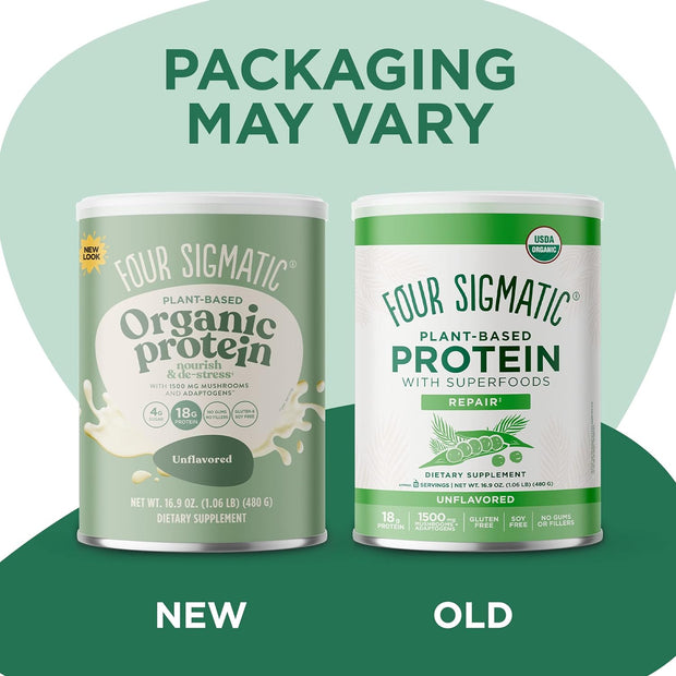 Organic Plant-Based Protein Powder - Unflavored with Lion’s Mane, Chaga, Cordyceps, and More (16.9 Oz)