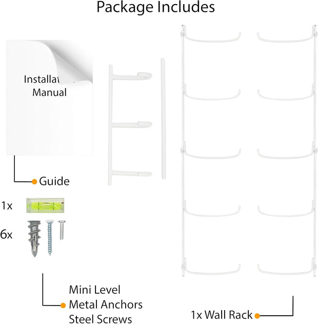Guru Yoga Mat Holder Wall Mount - 5 Sections with 3 Hooks for Yoga Straps & Resistance Bands