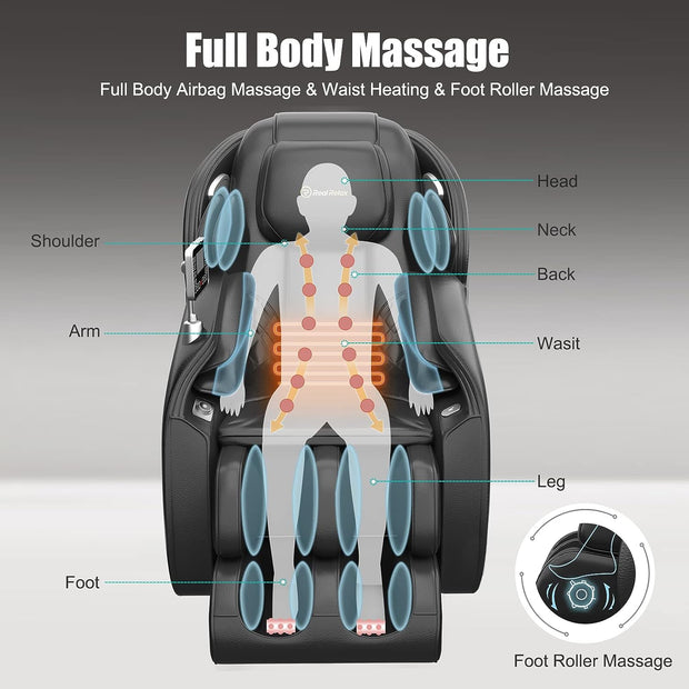 Massage Chair - Full Body Zero Gravity SL-Track Shiatsu Massage Recliner, Favor-06 Black