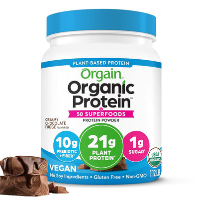Organic Vegan Protein + 50 Superfoods Powder, Creamy Chocolate Fudge - 21G Plant-Based Protein, 10G Prebiotic Fiber (1.12 Lb)