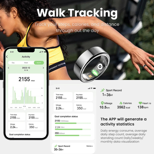 Smart BLE Ring - Multi-Sport Modes, Heart Rate, Blood Oxygen Monitor, IP68 & 5ATM Waterproof