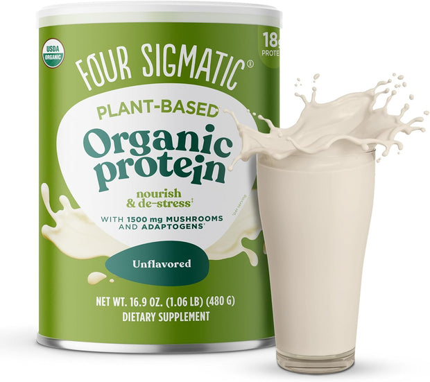 Organic Plant-Based Protein Powder - Unflavored with Lion’s Mane, Chaga, Cordyceps, and More (16.9 Oz)
