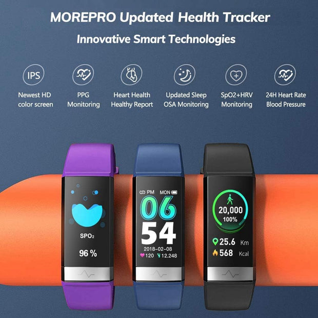 Heart Rate Monitor Blood Pressure Fitness Activity Tracker - IP68 Waterproof Smart Watch with HRV & Sleep Health Monitor (Blue)