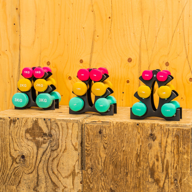 Dumbbells Set with Rack - 3 Pairs of Neoprene Free Weights with Stand