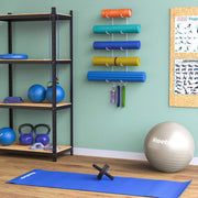 Guru Yoga Mat Holder Wall Mount - 5 Sections with 3 Hooks for Yoga Straps & Resistance Bands